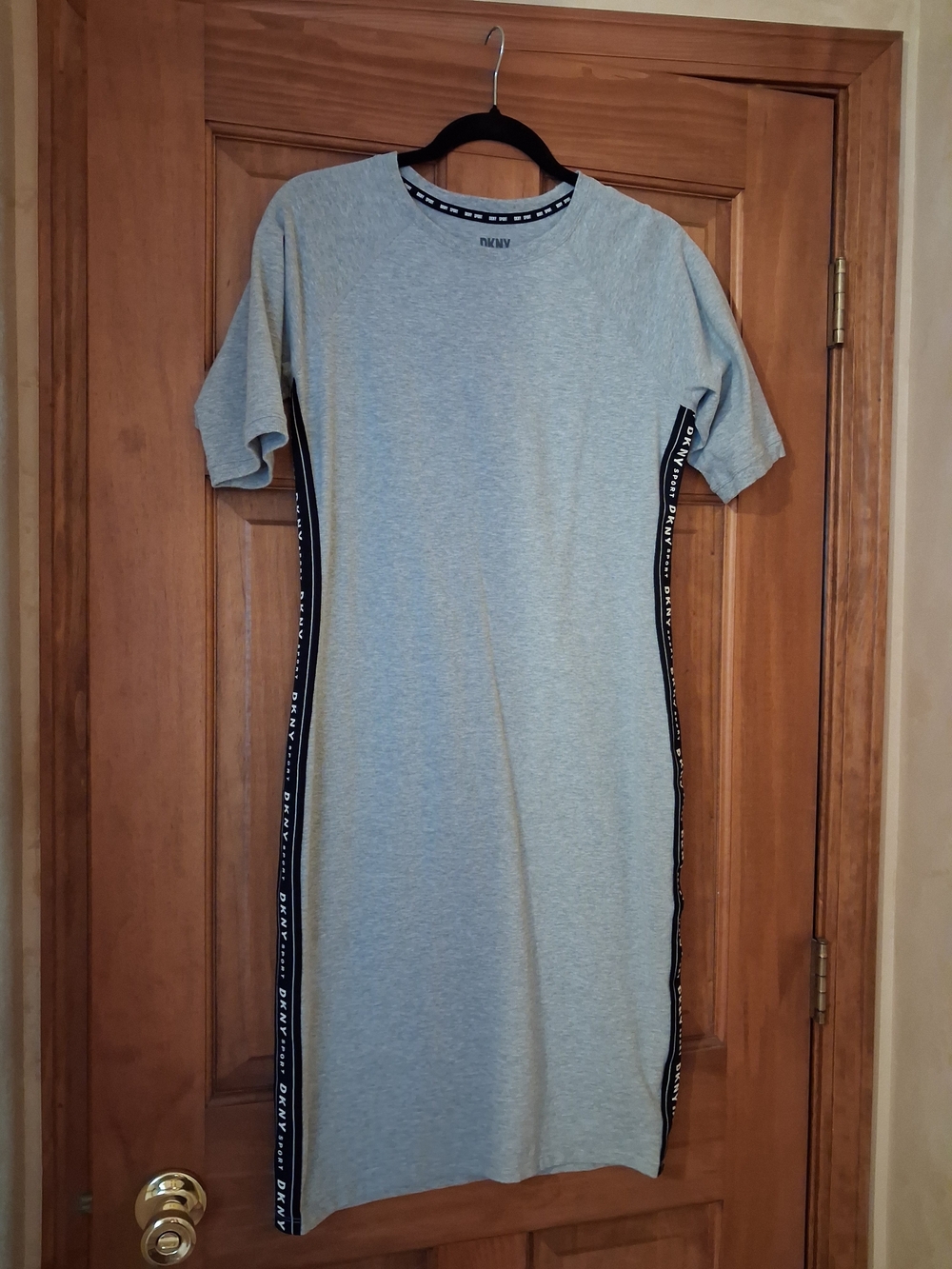 DKNY Grey Side-Stripe Cotton Tee Dress